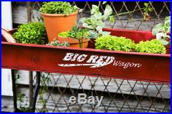 Red Wagon Potting Table Outdoor Decor Metal Plant Stand