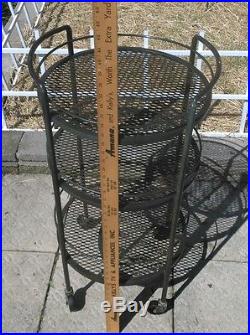 Retro 1950's Bar/Food Cart 3 Tier Iron Black Mesh Metal Casters/Plant Stand 36T