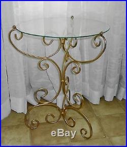 Retro Vintage 18in Iron Rod End Table Plant Stand in Gold w 14in Glass Shelf