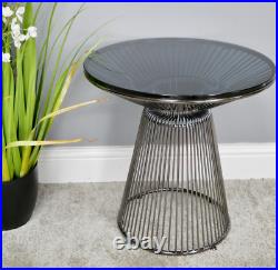 Round Black Side Table Smoked Glass Metal Side End Coffee Lamp Unit Plant Stand