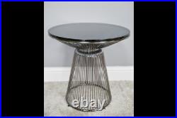 Round Black Side Table Smoked Glass Metal Side End Coffee Lamp Unit Plant Stand