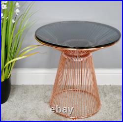 Round Copper Side Table Smoked Glass Metal Side Coffee Lamp Unit Plant Stand
