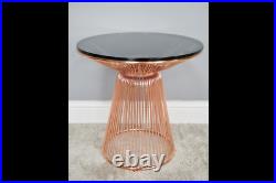 Round Copper Side Table Smoked Glass Metal Side Coffee Lamp Unit Plant Stand