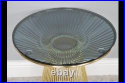 Round Gold Side Table Smoked Glass Metal Side End Coffee Lamp Unit Plant Stand