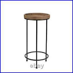Round Wood and Metal Plant Stand Table Set of 2