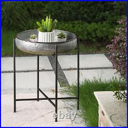 Rustic Farmhouse Galvanized Metal Planter Stand Round Table Serving Tray Bowl