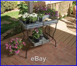 Rustic Galvanized Iron Metal Tray Table Potted Plant Stand 2-Tier Garden Display