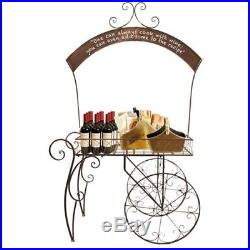 Rustic Kitchen Rack Cart Antique Style Metal Wine Storage Patio Planter Holder