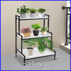 Rustic Plant Stand Rolling Plant Shelves Rack Indoor Outdoor Organizer WithWheels