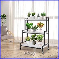 Rustic Plant Stand with Wheels, Rolling Plant Shelves Rack Indoor Outdoor White