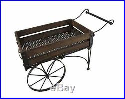 Rustic Wood and Metal 2 Wagon Cart Planter Patio Decorative With Wheels Garden