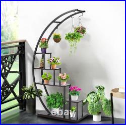 SEJOV 5 Tier Plant Stand for Indoor Plants, Half Moon Shape Plant Shelf with Han