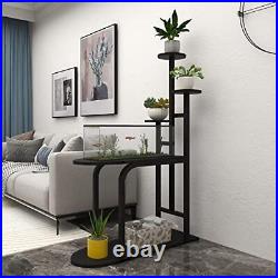 SPRICHIC Metal Frame Wooden Aquarium Stand, with Potted Plant 80cm Black