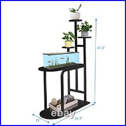SPRICHIC Metal Frame Wooden Aquarium Stand, with Potted Plant 80cm Black