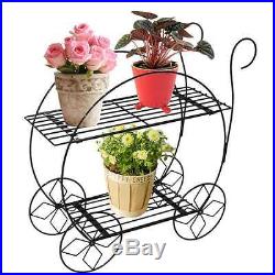 Sculped Metal Wagon Pots Stand Planter Wheel Garden Flower Cart Victorian Decor