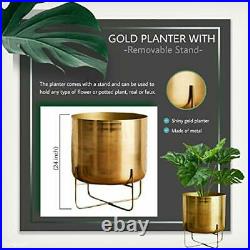 Serene Spaces Living Wide Gold Planter with Detachable Metal Stand Decorative