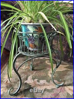 Set/2 Green Verdigris Wrought Iron metal garden Basket Plant stands/ Table bases