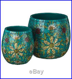 Set/2 Teal Or White Mosaic Glass Garden/pool Patio Flowers Pots Planters