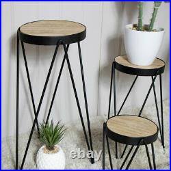 Set 3 nested side tables plant stands rustic retro contemporary living room hall