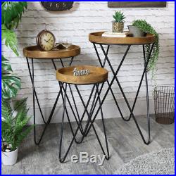 Set 3 tall nested side tables plant stands rustic retro contemporary living room