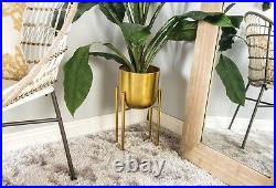 Set Of 2 Gold Iron Planters withStands Decorative Plant Flower Holder Display