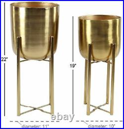 Set Of 2 Gold Iron Planters withStands Decorative Plant Flower Holder Display