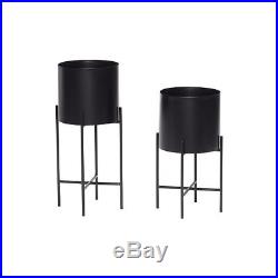 Set Of 2 Metal Black Pot Plant on Stand by Hubsch