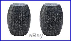 Set of 2 Black Lace Moroccan Style Metal Stools, Side Tables or Plant Stands