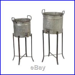 Set of 2 Galvanized Metal Classic Beverage Server Plant Holders with Stands