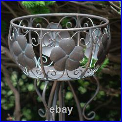 Set of 2 Round Basket Plant Stands with Flower Detail