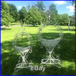 Set of 2 Round Plant Stands with Removable Metal Trays
