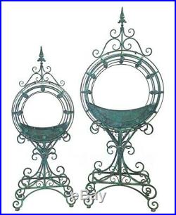 Set of 2 Round Plant Stands with Removable Metal Trays