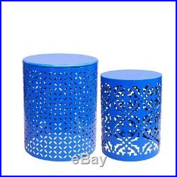 Set of 2 Royal Blue Round Iron End Tables Metal Plant Stand Side Table Stacking