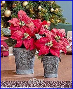 Set of 2 Rustic Embossed Tin Metal Snowman Planters Buckets Pails Standing Plant
