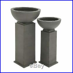 Set of 2 Traditional Gray Metal Column Planters by Studio Grey