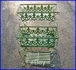 Set of 2 Victorian Plant Stands Wrought Iron Antiqued Mint Finish