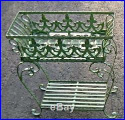 Set of 2 Victorian Plant Stands Wrought Iron Antiqued Mint Finish