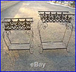 Set of 2 Victorian Plant Stands Wrought Iron Antiqued Rust Finish