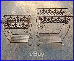 Set of 2 Victorian Plant Stands Wrought Iron Antiqued Rust Finish
