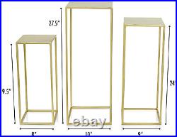 Set of 3 Gold Metal Plant Stand Tall, Nesting Display End Table, High Square Pot