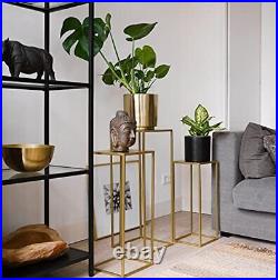 Set of 3 Gold Metal Plant Stand Tall, Nesting Display End Table, High Square Rac