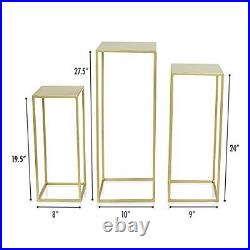 Set of 3 Gold Metal Plant Stand Tall, Nesting Display End Table, High Square Rac