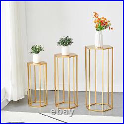 Set of 3 Gold Metal Plant Stands Indoor Hexagon Flower Display for Living