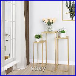 Set of 3 Metal Plant Stand Golden Nesting Display End Table Tall Pedestal Cylind
