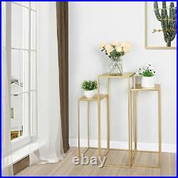 Set of 3 Metal Plant Stand Nesting Display End Table Tall Pedestal Golden
