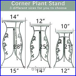 Set of 3 Metal Tall Plant Stands for Indoor Outdoor Plants, Round Accent End