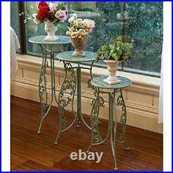 Set of 3 Metal Tall Plant Stands for Indoor Outdoor Plants, Round Accent End
