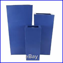 Set of 3 Modern Tall Square Blue Metal Planters by Studio 350