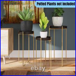 Set of 3 Nesting End Tables Tray Top Gold Accent Lamp Vase Plant Stand Display