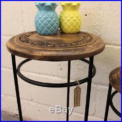 Set of 3 Occasional Tables Mango Wood and Iron Plant Stand Side Table Handmade